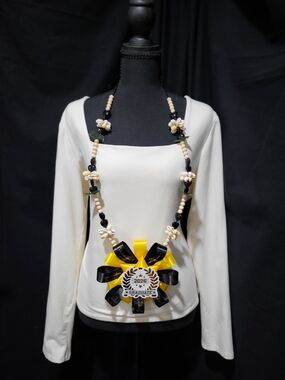 Handmade Black, Cream & Yellow Graduation Statement Necklace